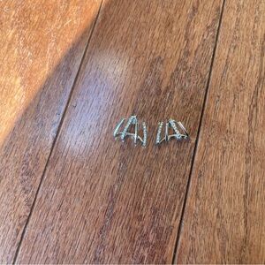 Silver Tone Jewel Huggie Earrings